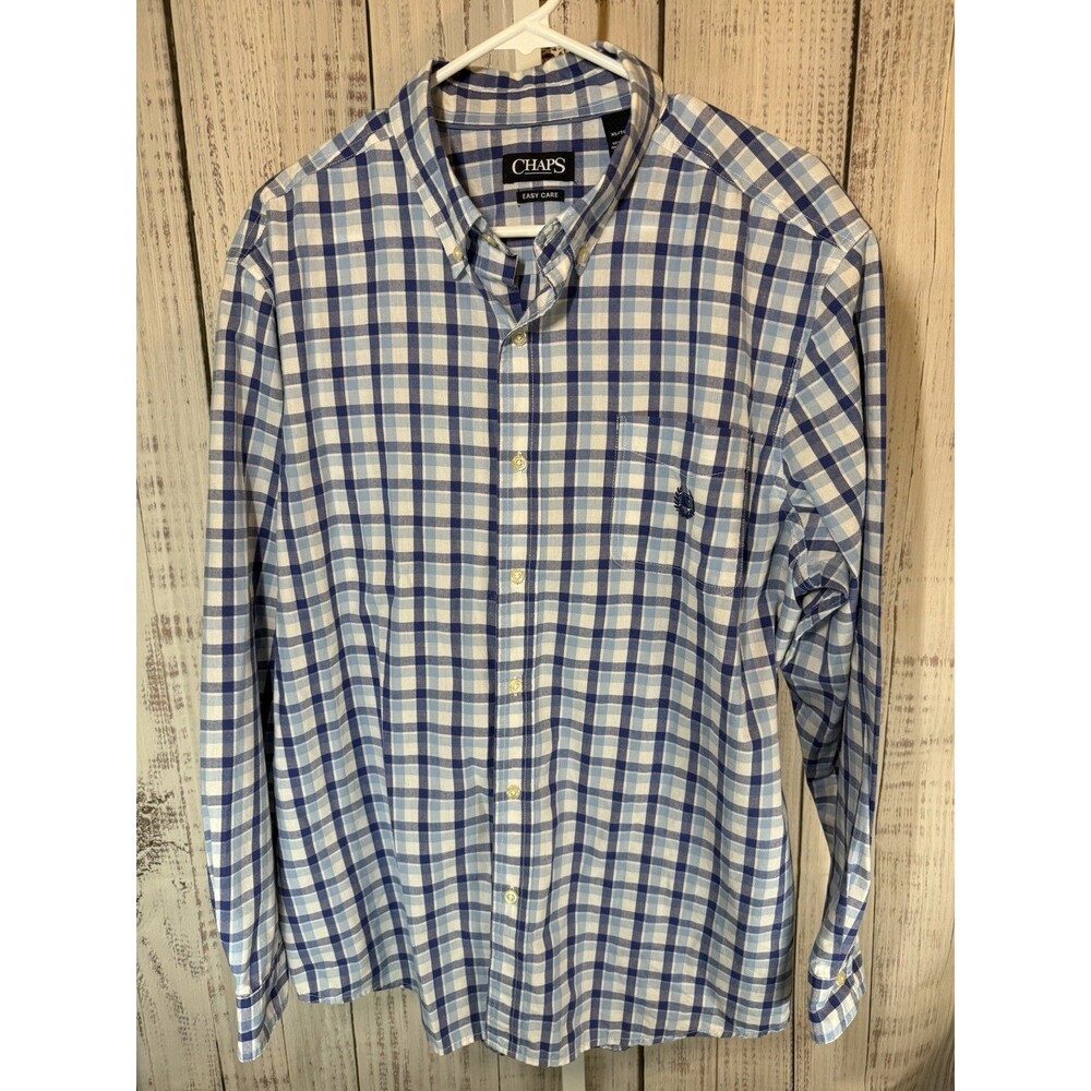 Chaps Men’s Shirt XL Long Sleeve Blue Plaid Button Up